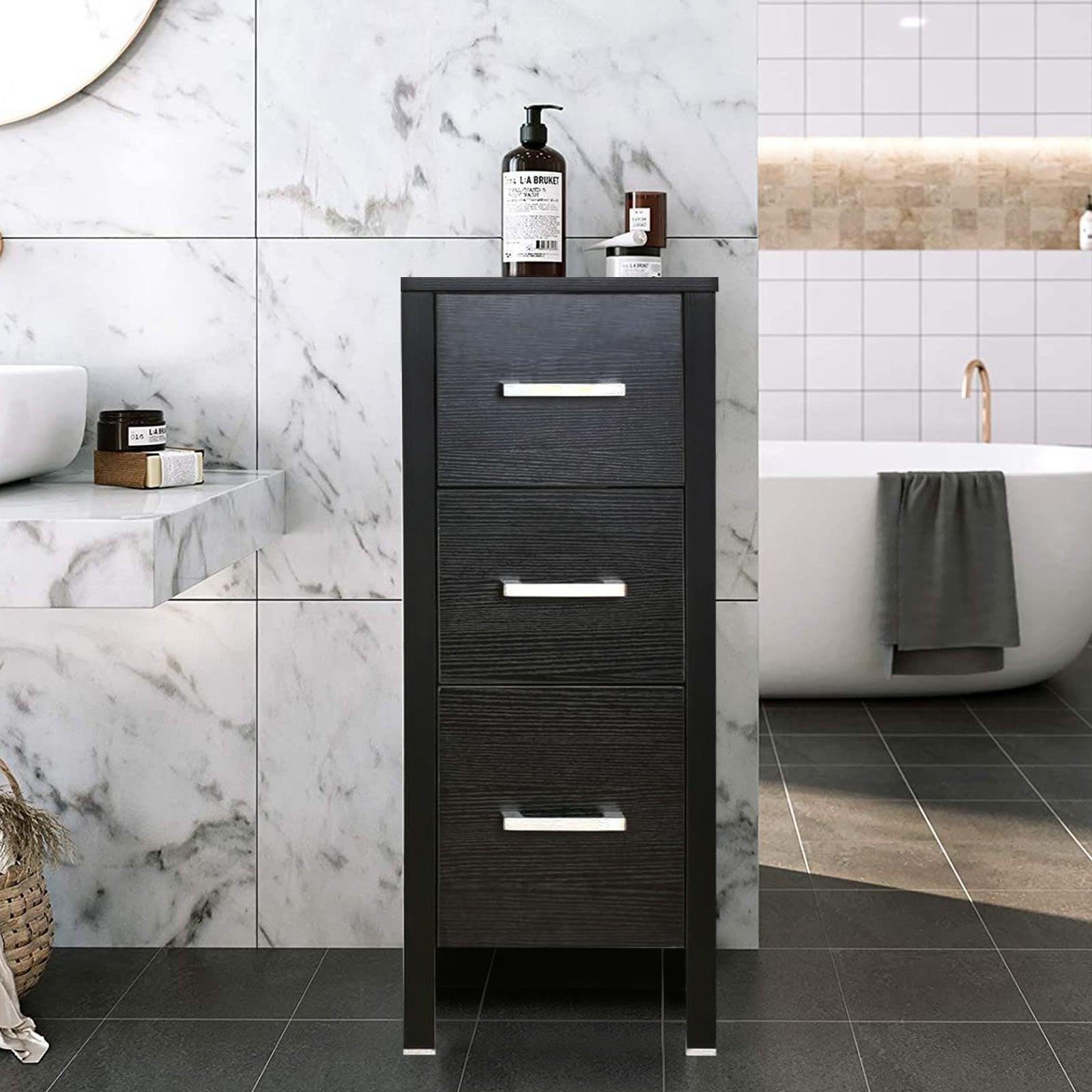 12" Bathroom Cabinet 3 Drawer Organizer Free Standing Single Vanity, Small Nightstand, White Vanity MDF(Ivory)