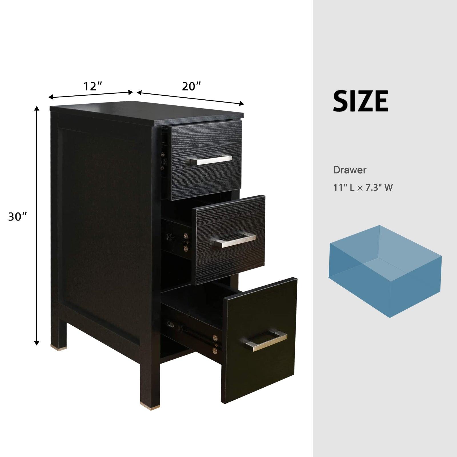 12" Bathroom Cabinet 3 Drawer Organizer Free Standing Single Vanity, Small Nightstand, White Vanity MDF(Ivory)