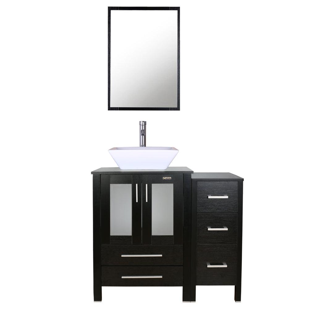 Eclife 36" Modern Pedestal Bathroom Vanity W/Side Cabinet Combo Set