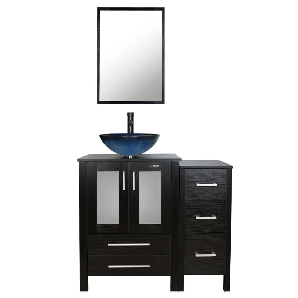 Eclife 36" Modern Pedestal Bathroom Vanity W/Side Cabinet Combo Set