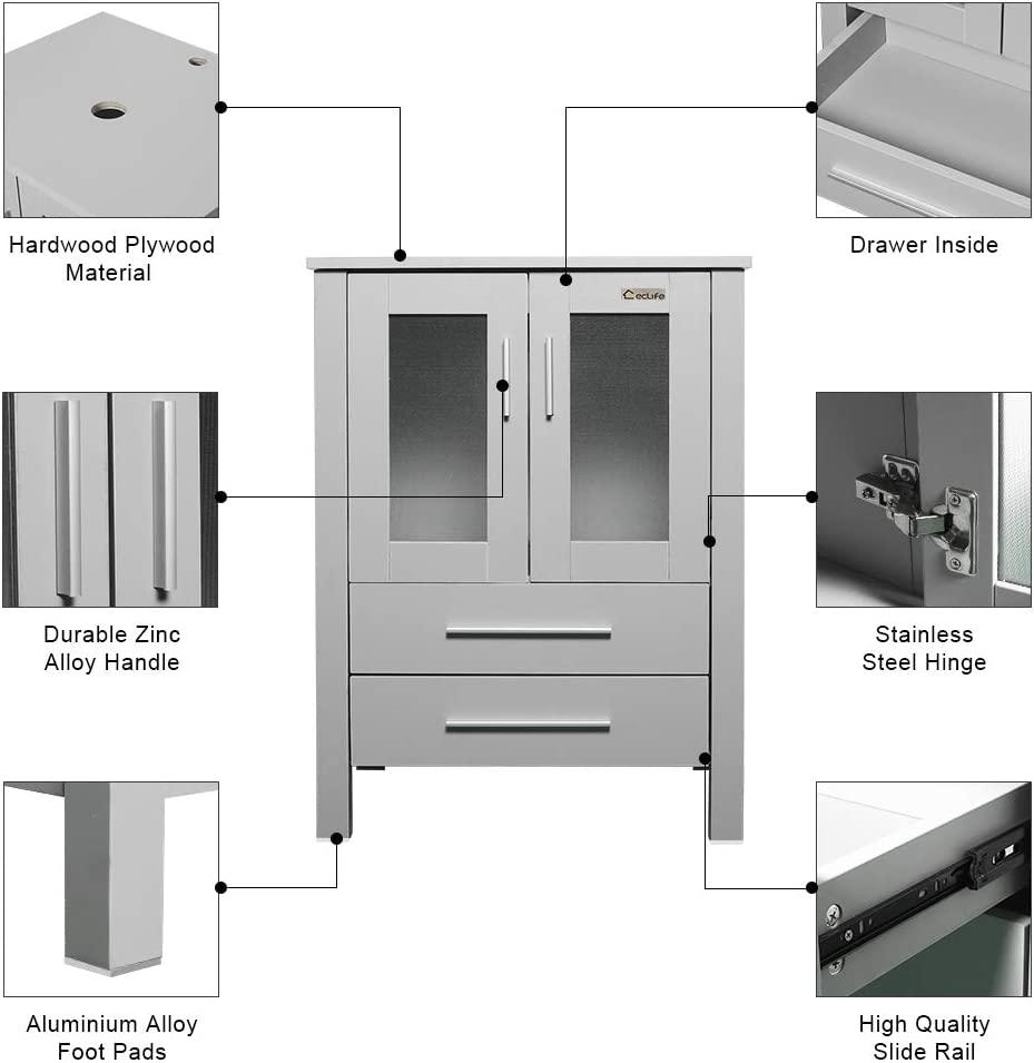 48" Bathroom Vanity Combo W/ Side Cabinet Modern Pedestal Ceramic Vessel Sink, Chrome Bathroom Solid Brass Faucet & Pop Up Drain, W/Mirror