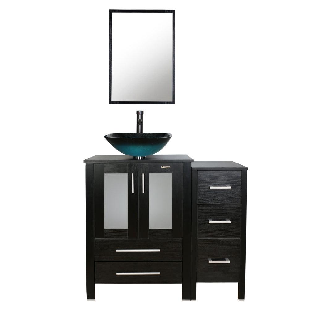 Eclife 36" Modern Pedestal Bathroom Vanity W/Side Cabinet Combo Set