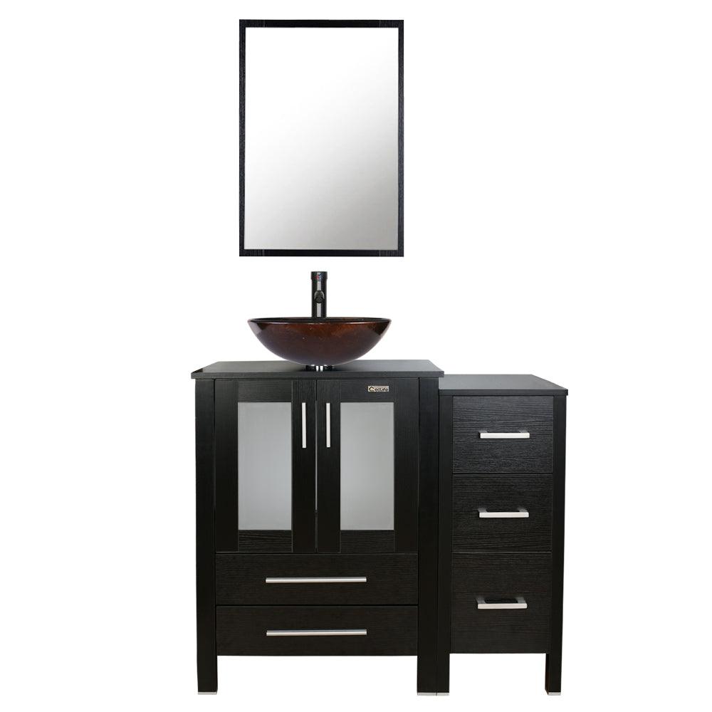 Eclife 36" Modern Pedestal Bathroom Vanity W/Side Cabinet Combo Set