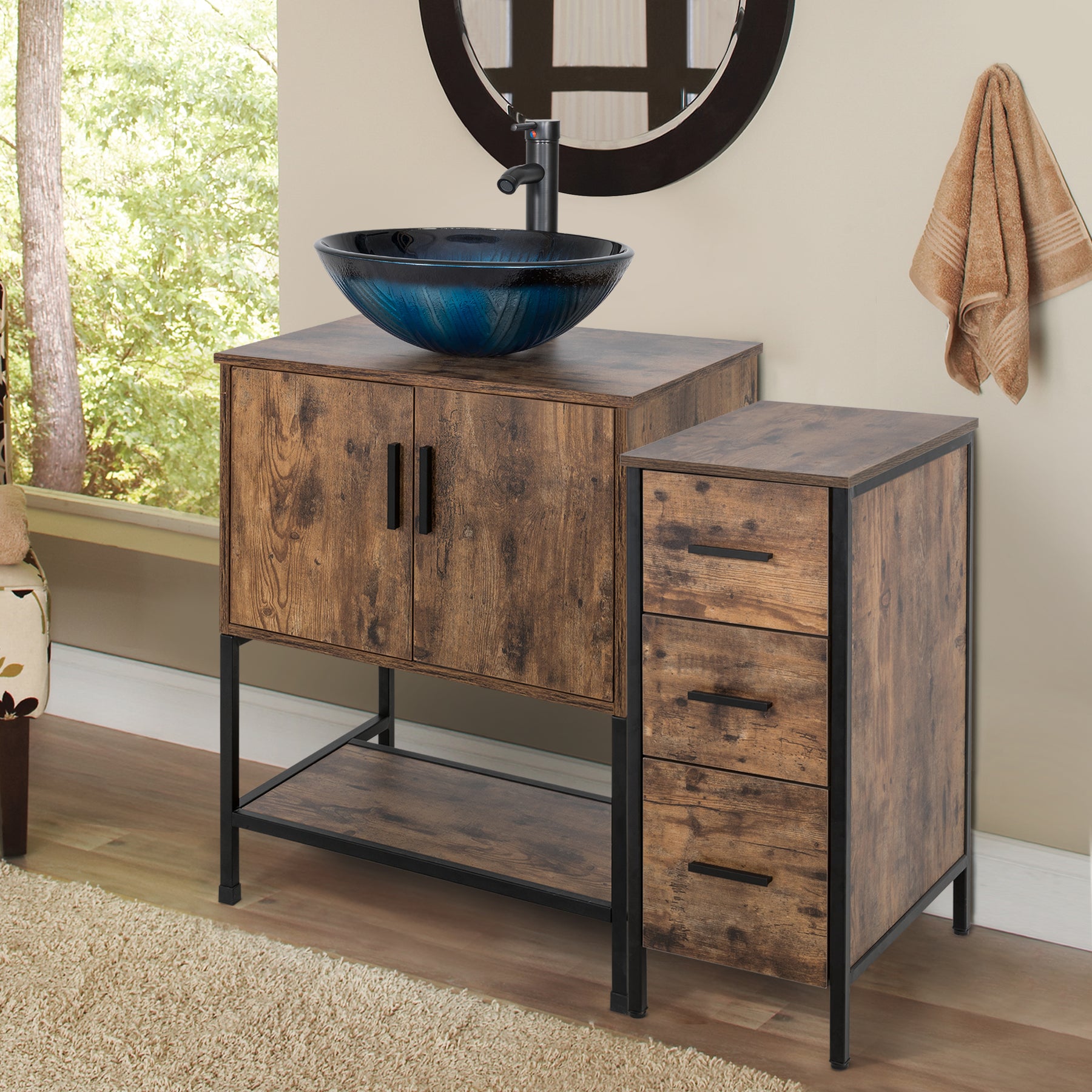 36" BATHROOM VANITY CABINET SINK COMBO W/FREE STANDING 3 DRAWERS SIDE CABINET