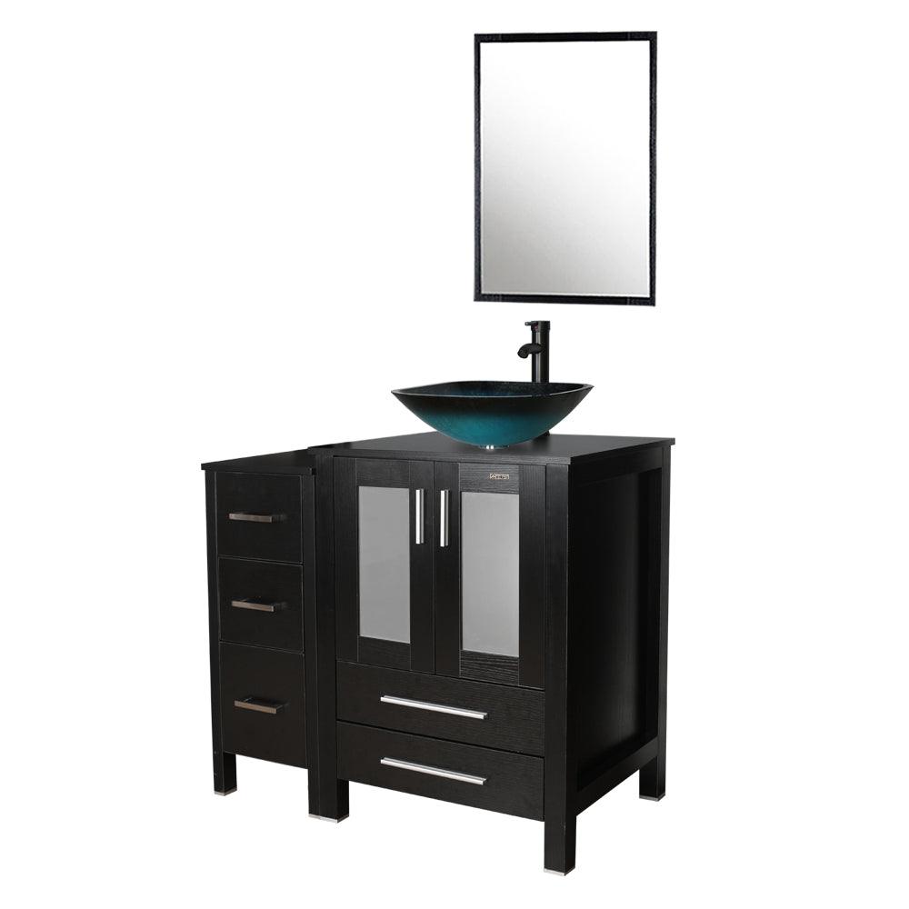 Eclife 36" Modern Pedestal Bathroom Vanity W/Side Cabinet Combo Set