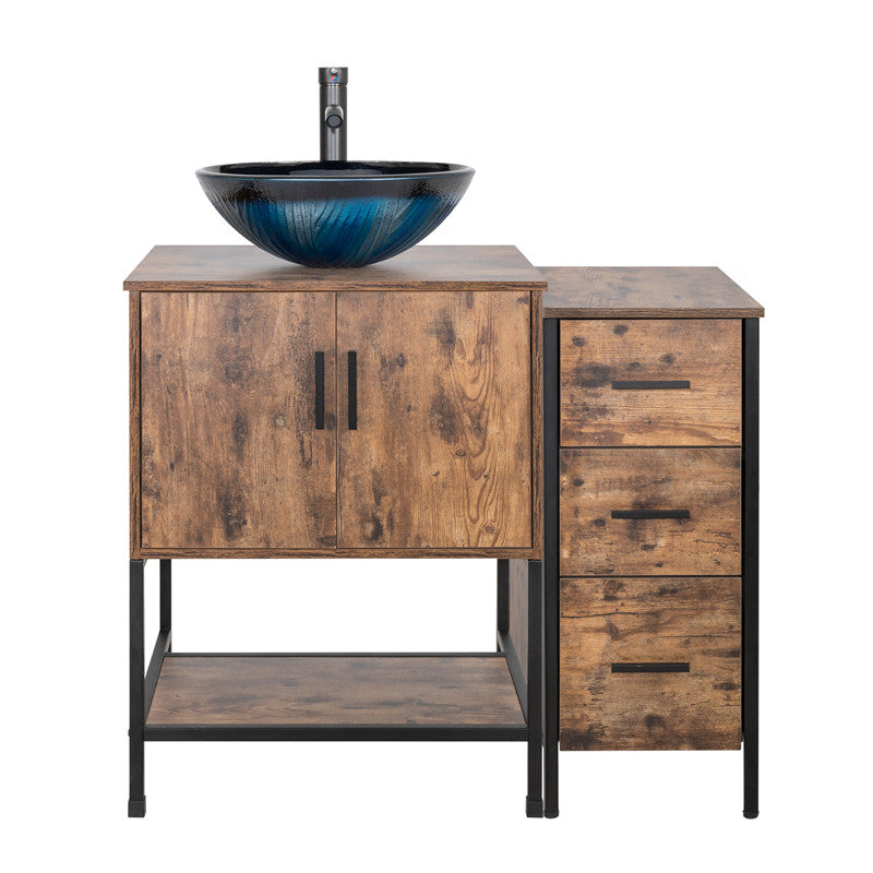 36" BATHROOM VANITY CABINET SINK COMBO W/FREE STANDING 3 DRAWERS SIDE CABINET