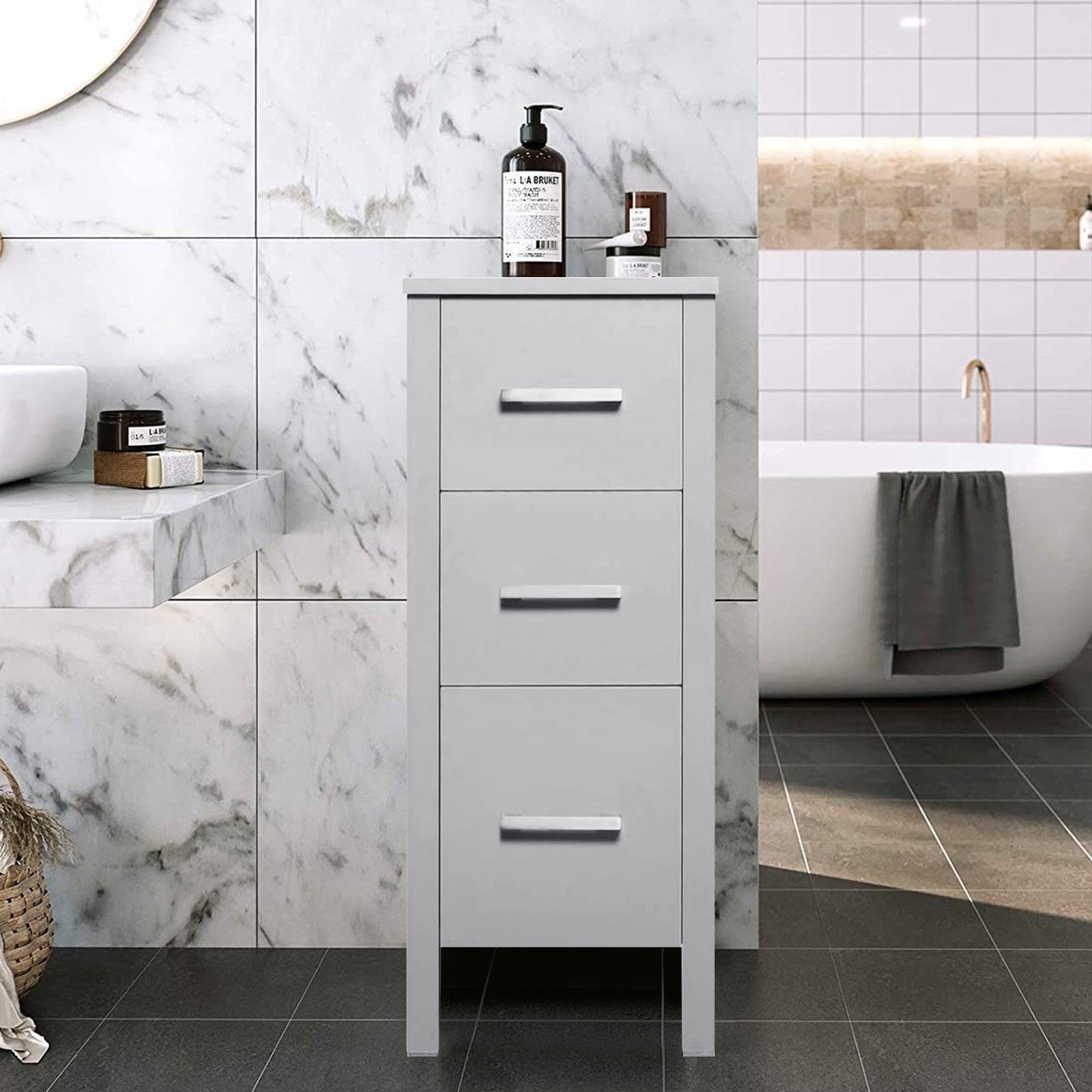 12" Bathroom Cabinet 3 Drawer Organizer Free Standing Single Vanity, Small Nightstand, White Vanity MDF(Ivory)