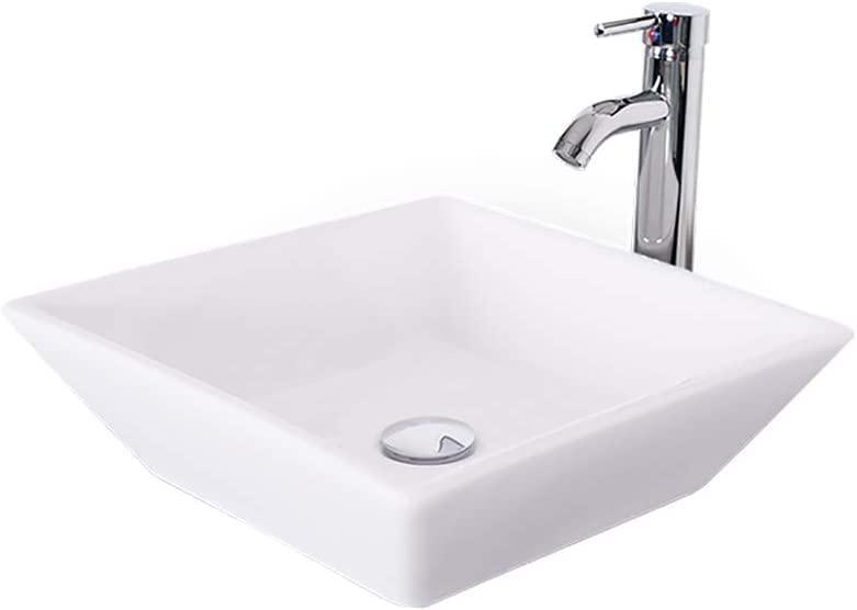 24” Bathroom Vanity Sink Combo White Cabinet Square Ceramic Vessel Sink