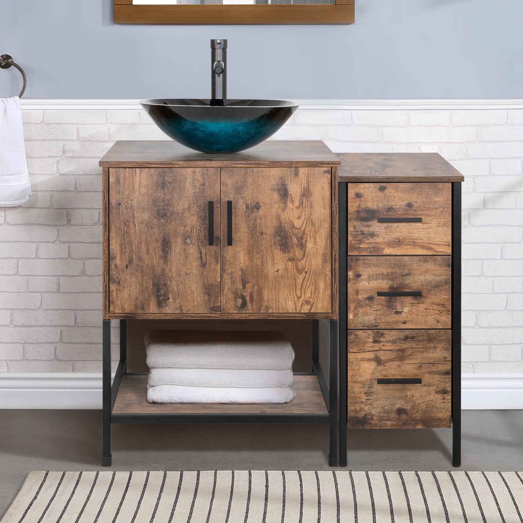 36" BATHROOM VANITY CABINET SINK COMBO W/FREE STANDING 3 DRAWERS SIDE CABINET