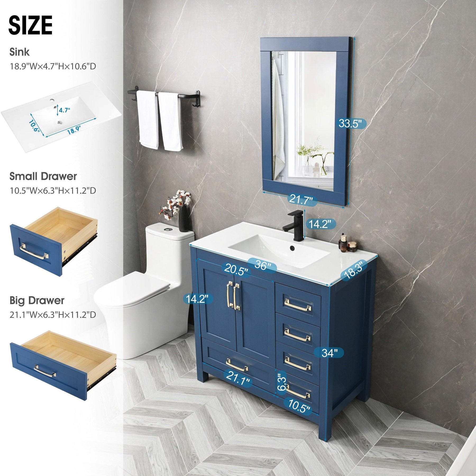 Modern 36" Freestanding Bathroom Vanity Combo with Single Undermount Sink