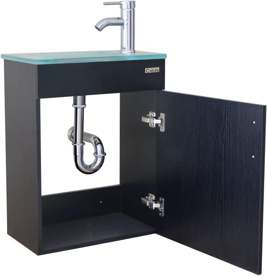 Eclife 18.4’’ Bathroom Vanity Combo,Modern Design Wall Mounted Vanity Set with Terpered Glass Sink Top