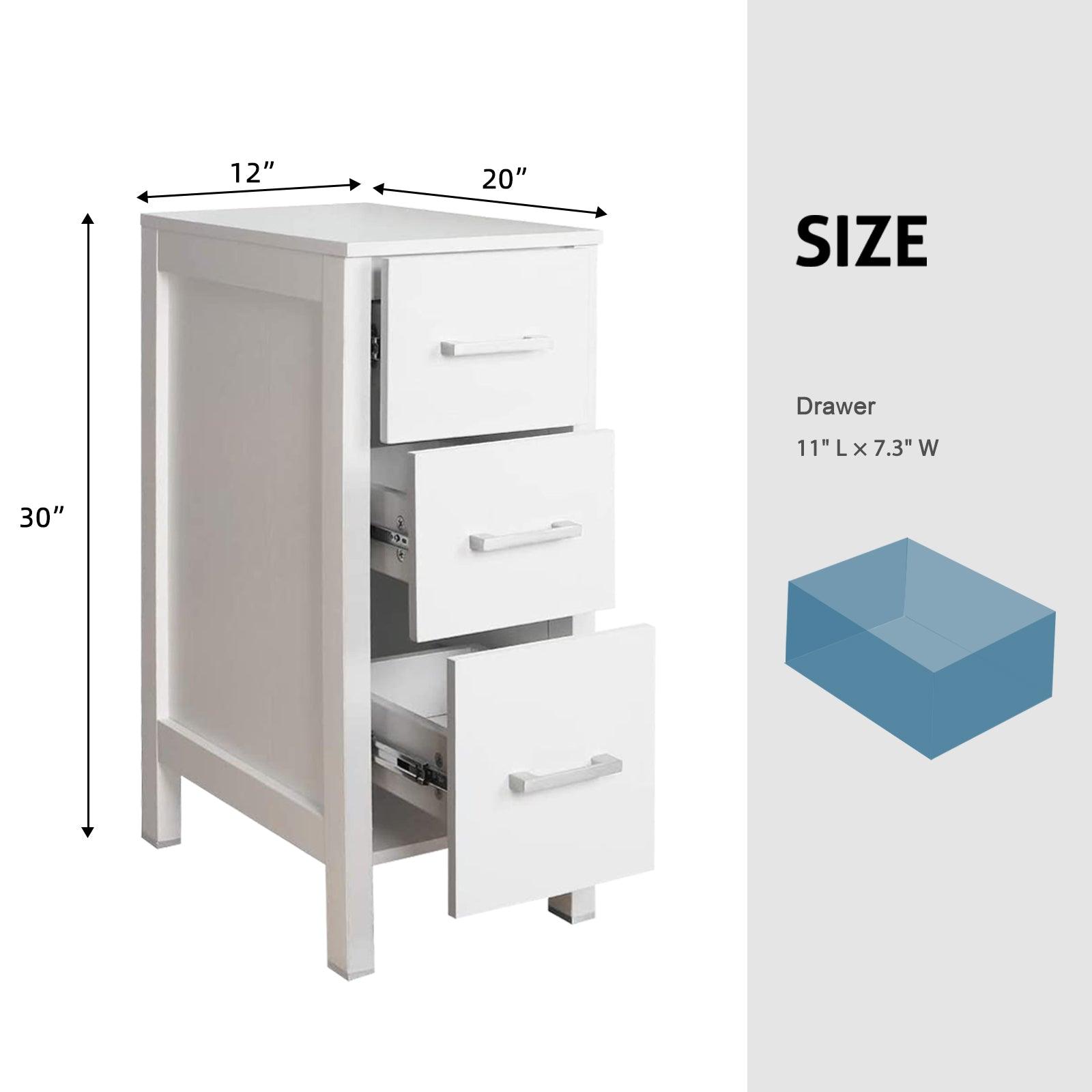12" Bathroom Cabinet 3 Drawer Organizer Free Standing Single Vanity, Small Nightstand, White Vanity MDF(Ivory)