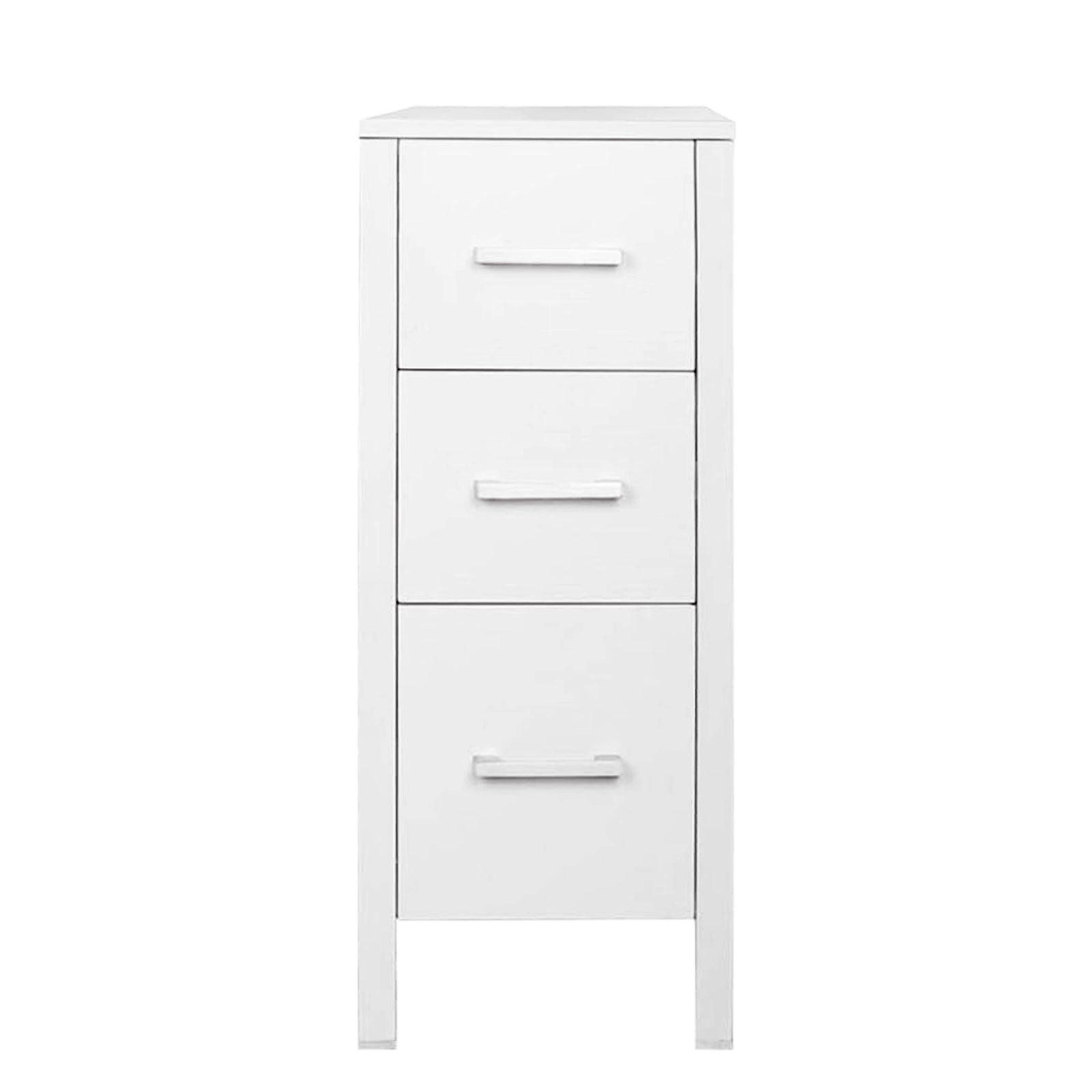 12" Bathroom Cabinet 3 Drawer Organizer Free Standing Single Vanity, Small Nightstand, White Vanity MDF(Ivory)