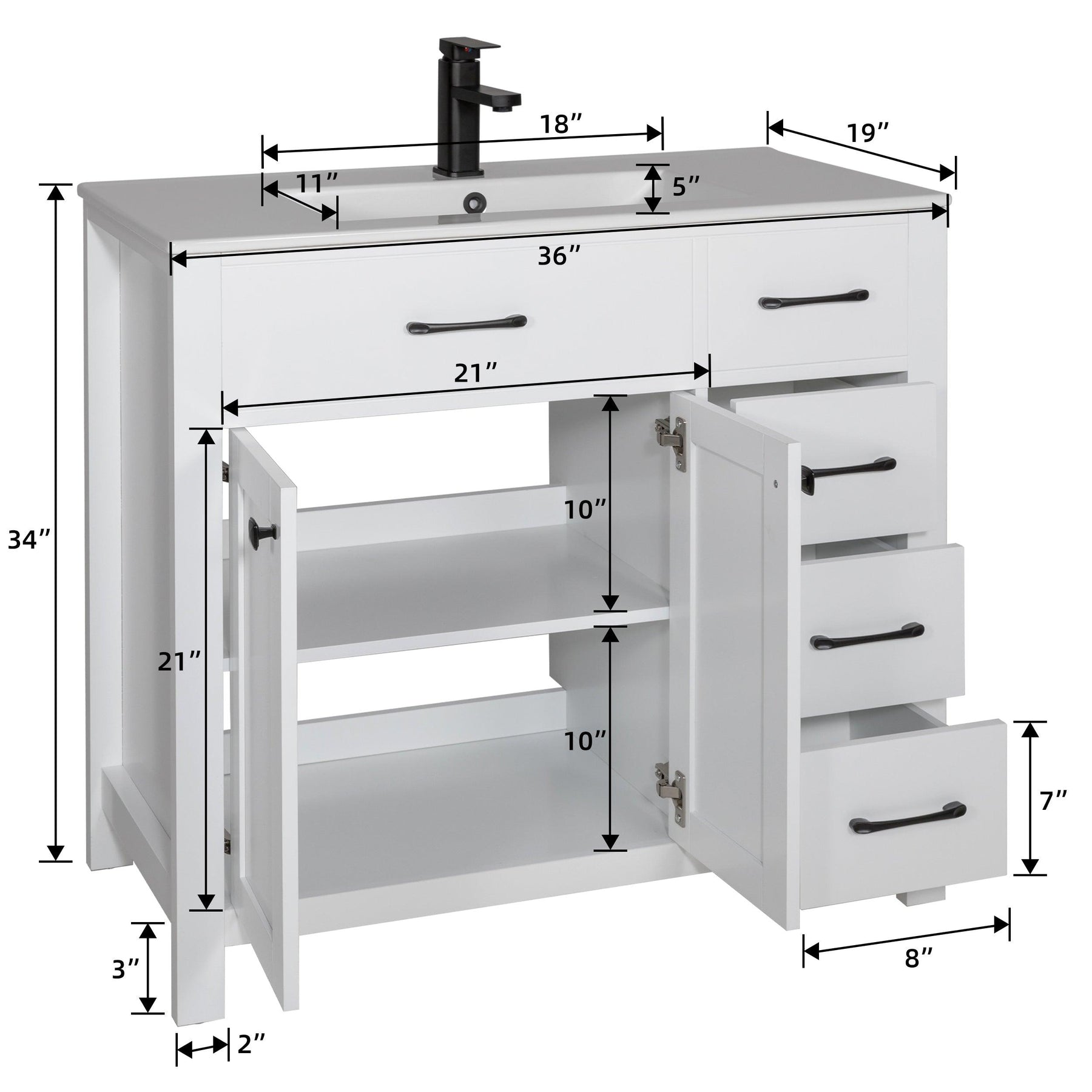 Eclife 36" Bathroom Vanity Cabinet with Undermount Vessel Sink Combo