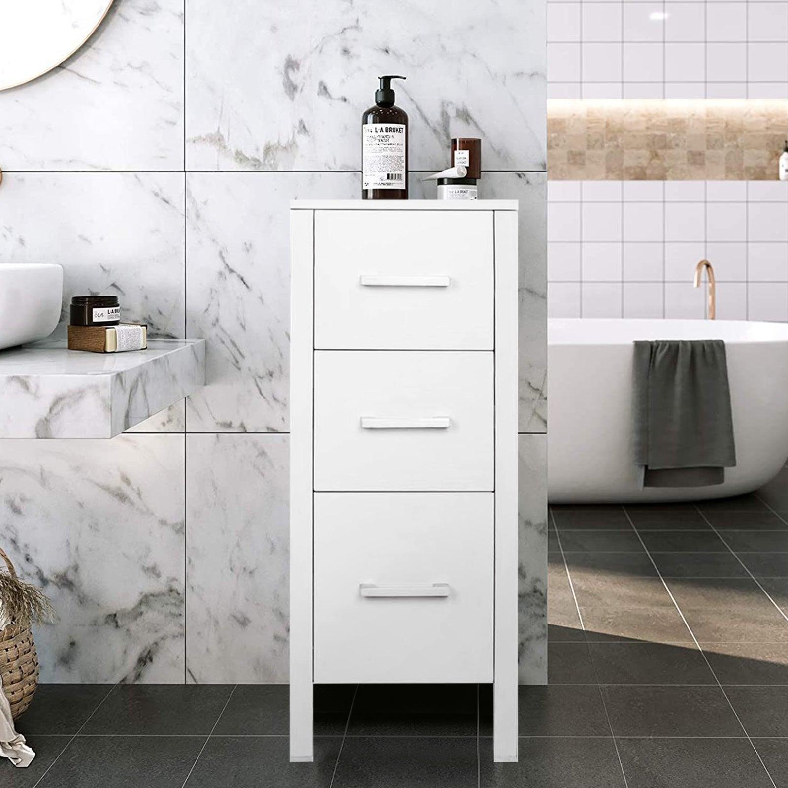 12" Bathroom Cabinet 3 Drawer Organizer Free Standing Single Vanity, Small Nightstand, White Vanity MDF(Ivory)