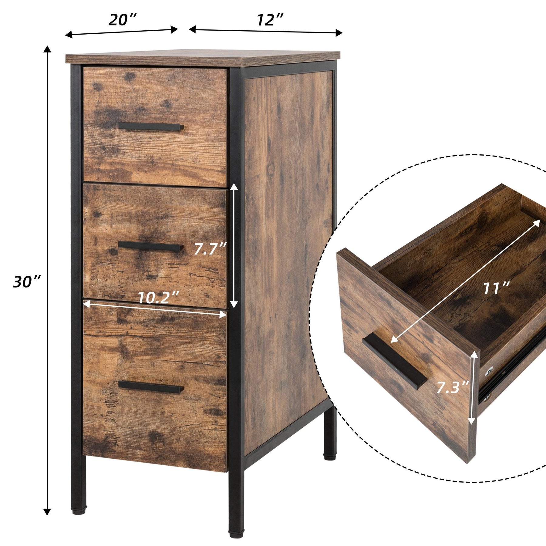 12" Bathroom Cabinet 3 Drawer Organizer Free Standing Single Vanity, Small Nightstand, White Vanity MDF(Ivory)