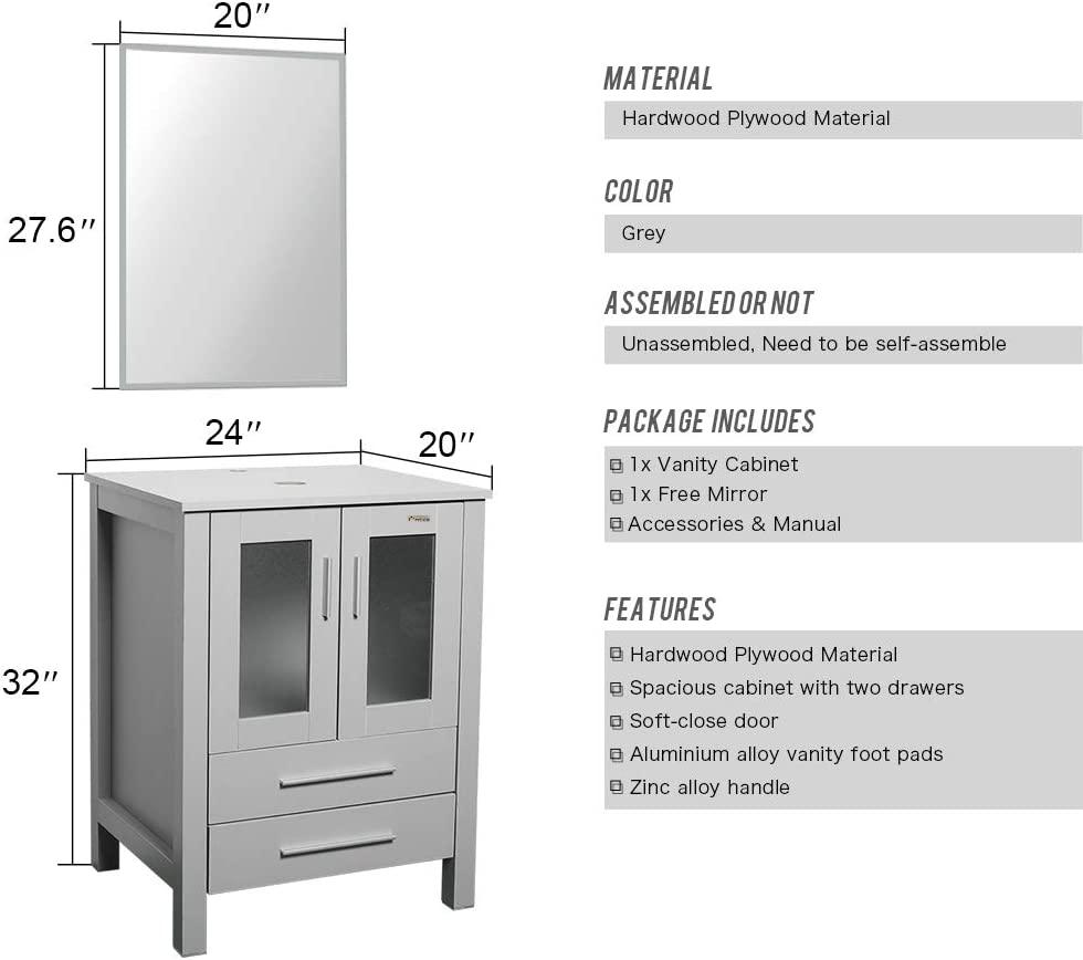 48" Bathroom Vanity Combo W/ Side Cabinet Modern Pedestal Ceramic Vessel Sink, Chrome Bathroom Solid Brass Faucet & Pop Up Drain, W/Mirror