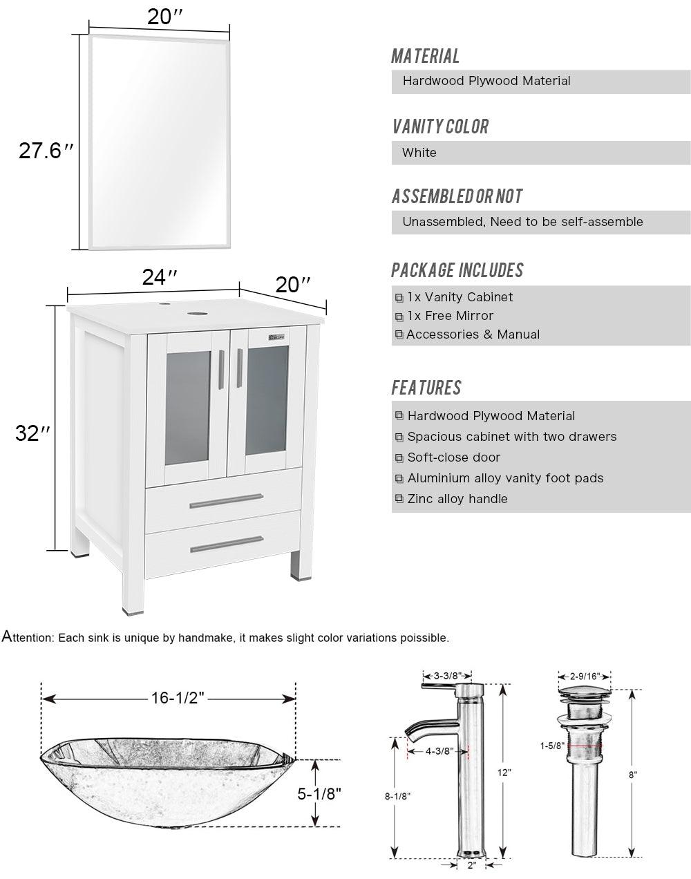 Eclife 60" Double Sinks Morden White Bathroom Vanity with Pedestal Side Cabinet And Mirror Combo