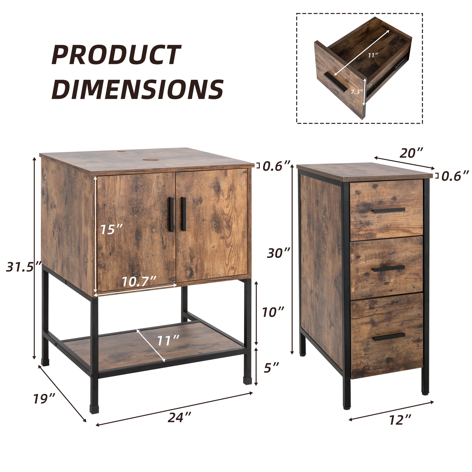 36" BATHROOM VANITY CABINET SINK COMBO W/FREE STANDING 3 DRAWERS SIDE CABINET