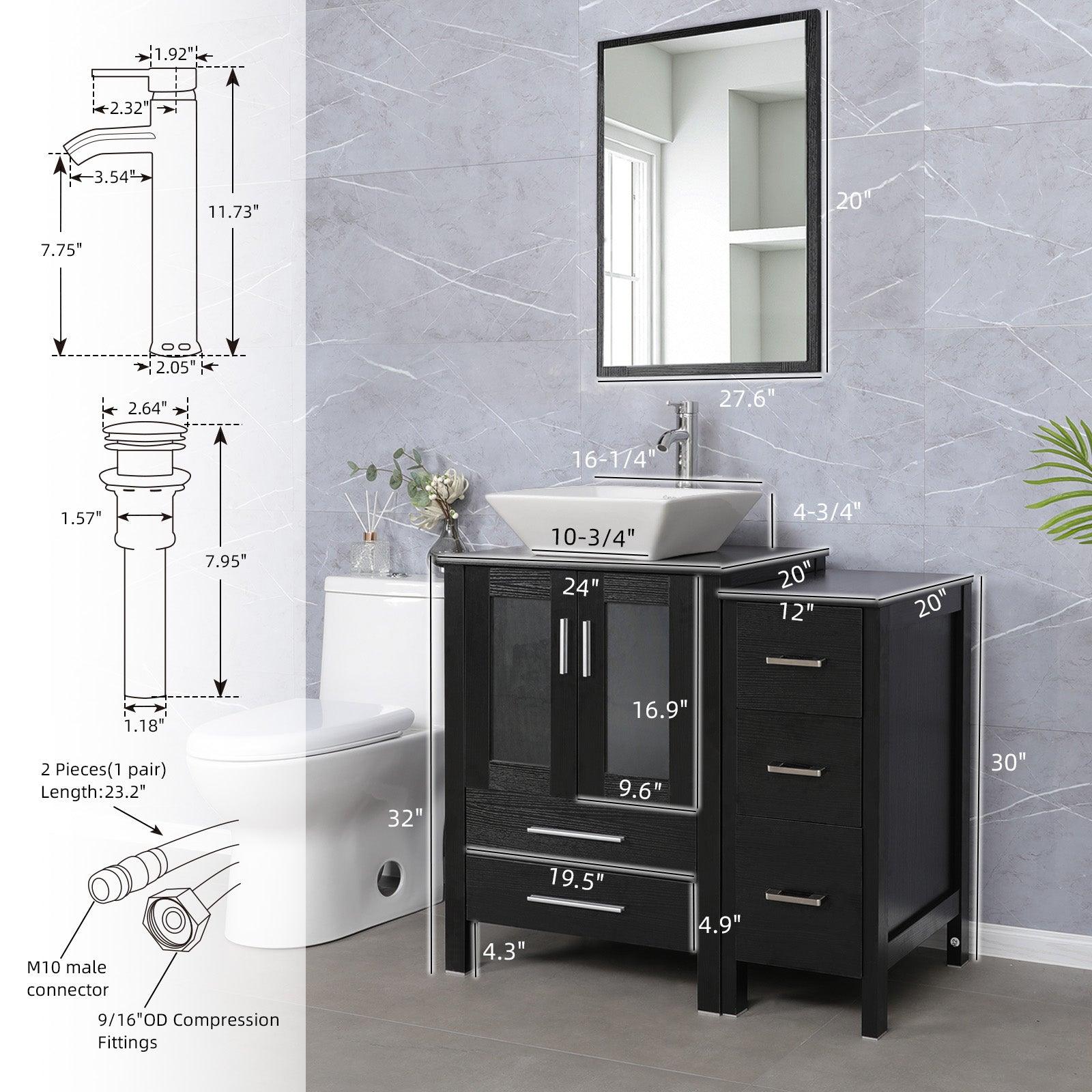 Eclife 36" Modern Pedestal Bathroom Vanity W/Side Cabinet Combo Set