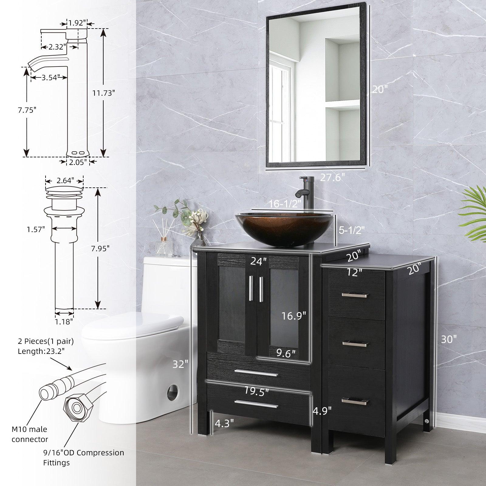 Eclife 36" Modern Pedestal Bathroom Vanity W/Side Cabinet Combo Set