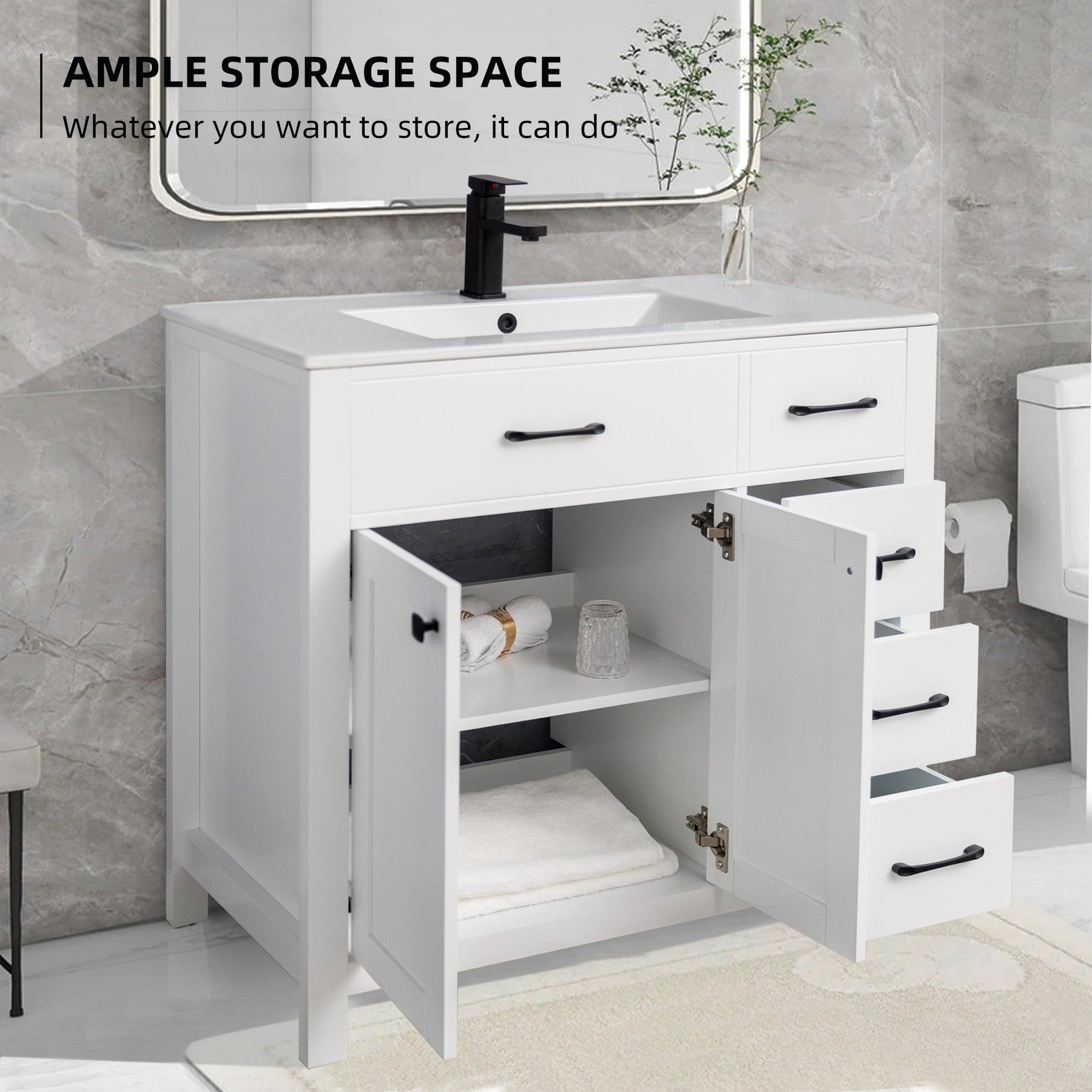 Eclife 36" Bathroom Vanity Cabinet with Undermount Vessel Sink Combo