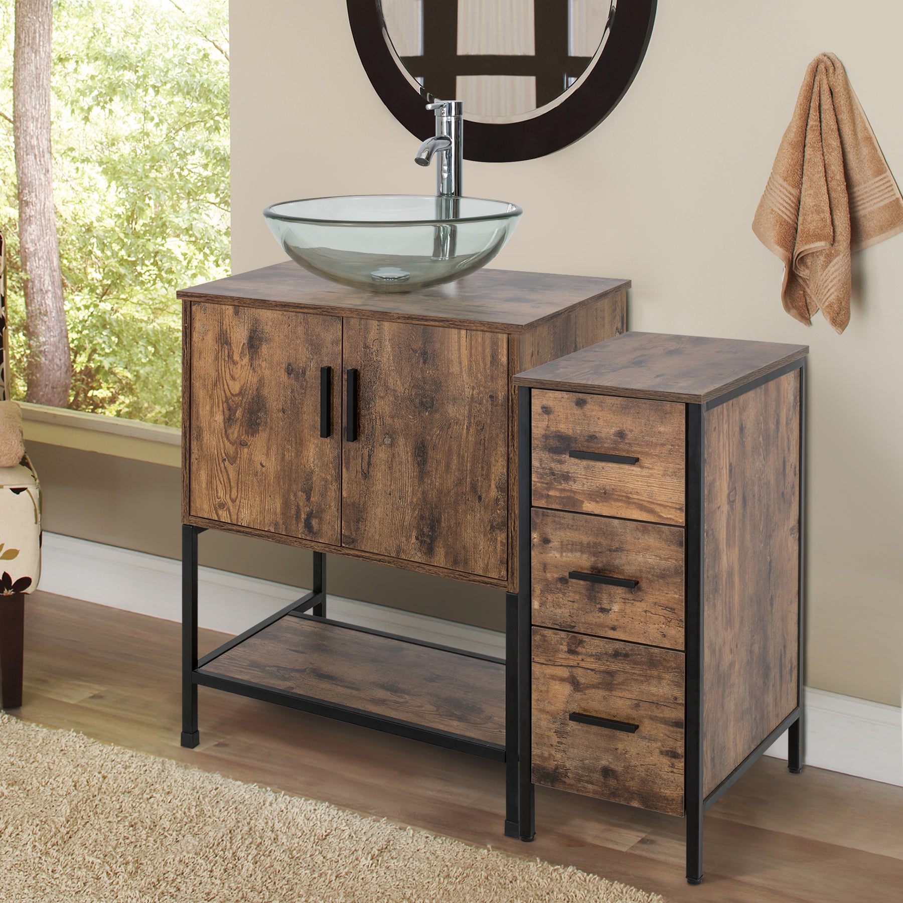 36" BATHROOM VANITY CABINET SINK COMBO W/FREE STANDING 3 DRAWERS SIDE CABINET