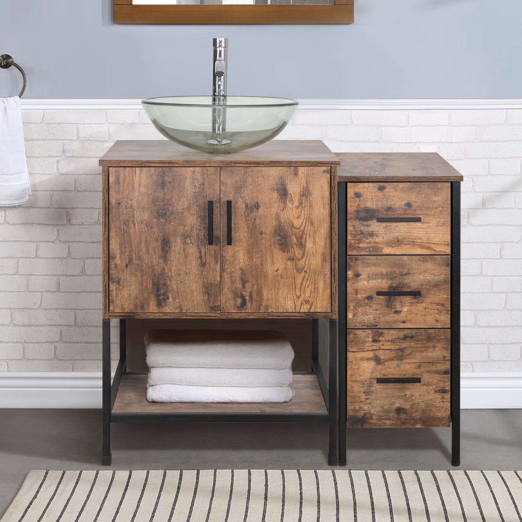 36" BATHROOM VANITY CABINET SINK COMBO W/FREE STANDING 3 DRAWERS SIDE CABINET