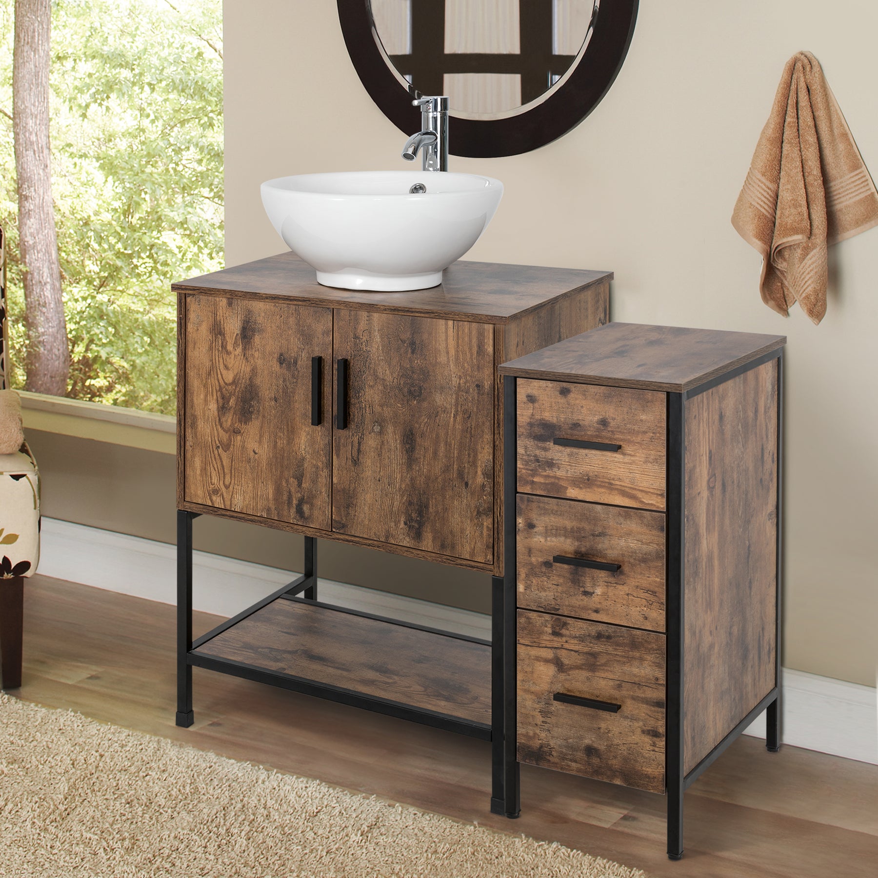 36" BATHROOM VANITY CABINET SINK COMBO W/FREE STANDING 3 DRAWERS SIDE CABINET