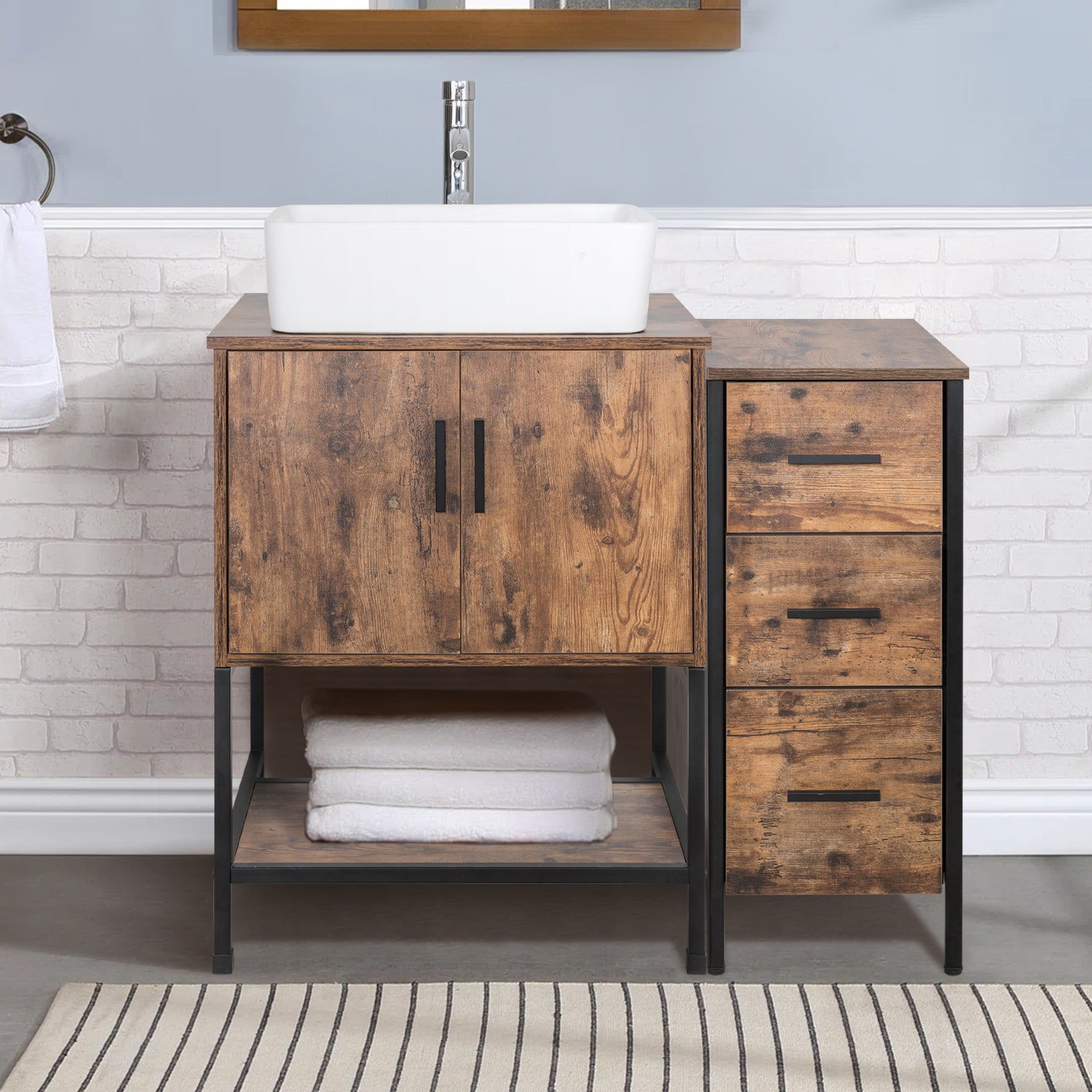 36" BATHROOM VANITY CABINET SINK COMBO W/FREE STANDING 3 DRAWERS SIDE CABINET