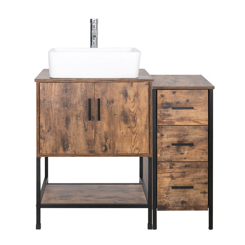 36" BATHROOM VANITY CABINET SINK COMBO W/FREE STANDING 3 DRAWERS SIDE CABINET