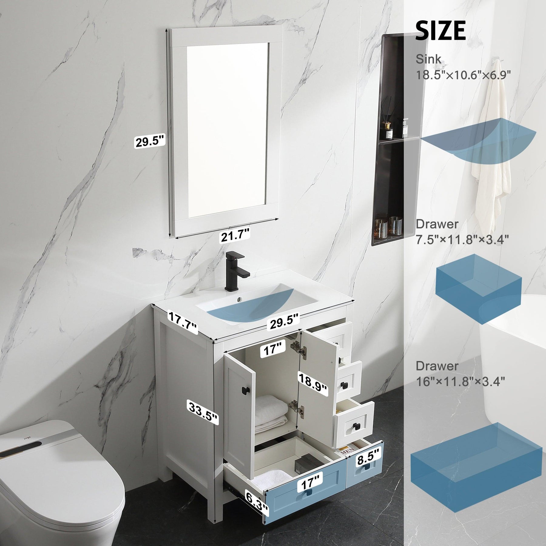 Modern 30" Freestanding Single Vanity Cabinets with Classic Design