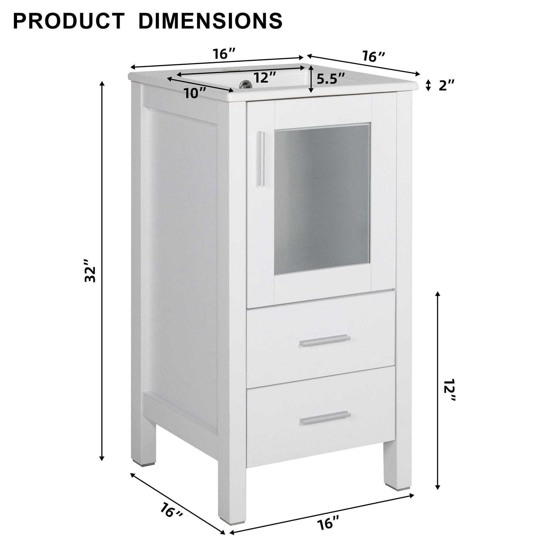 16" Small Bathroom Vanity with Undermount Ceramic Sink