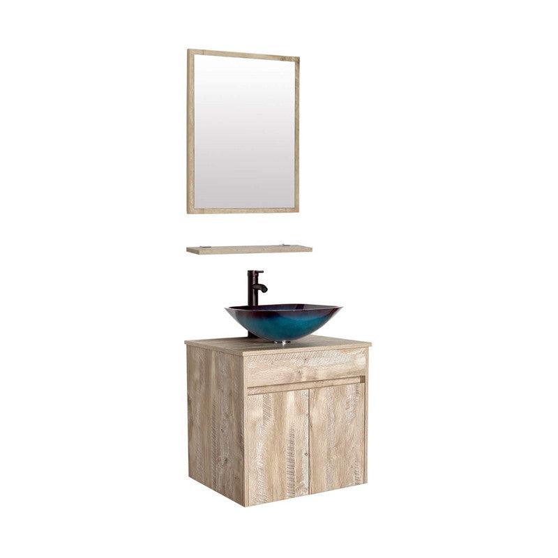 24” Bathroom Vanity Cabinet Wall Mounted Natural Cabinet Two Doors Pedestal Cabinet Vanity Set with Mirror