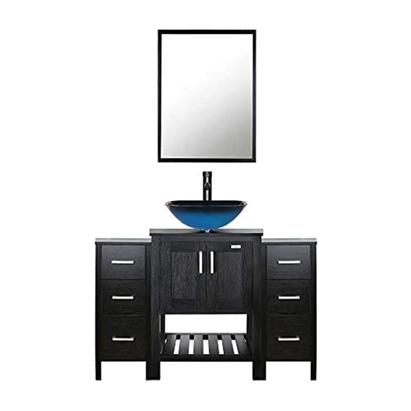 Eclife 48” Bathroom Vanity Sink Combo Black W/Side Cabinet, with Mirror