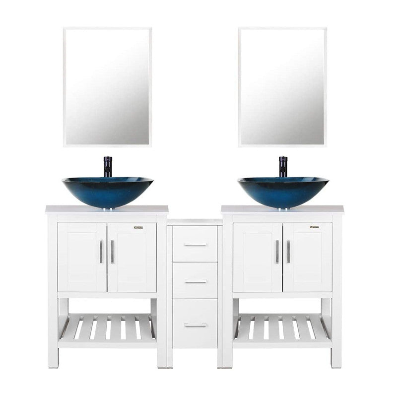Eclife 60” White Modern Stand Bathroom Vanity Combo W/Side Cabinet, W/Mirror