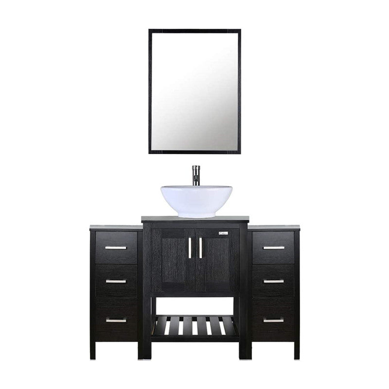 Eclife 48” Bathroom Vanity Sink Combo Black W/Side Cabinet, with Mirror