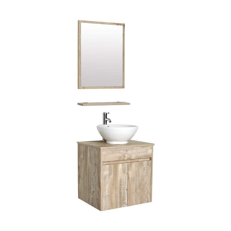 24” Bathroom Vanity Cabinet Wall Mounted Natural Cabinet Two Doors Pedestal Cabinet Vanity Set with Mirror