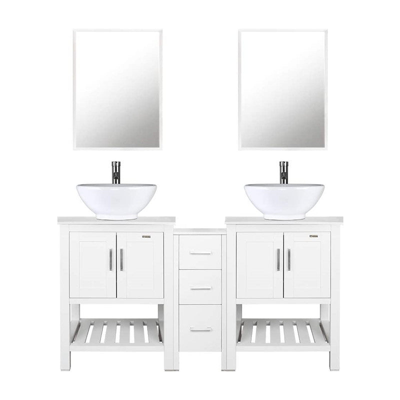 Eclife 60” White Modern Stand Bathroom Vanity Combo W/Side Cabinet, W/Mirror