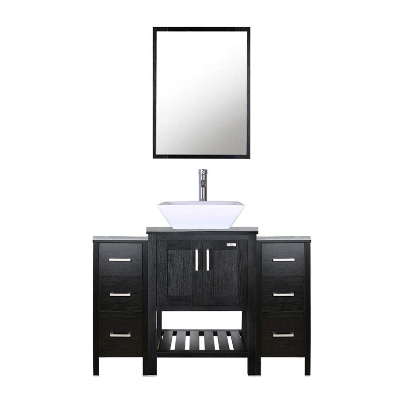 Eclife 48” Bathroom Vanity Sink Combo Black W/Side Cabinet, with Mirror