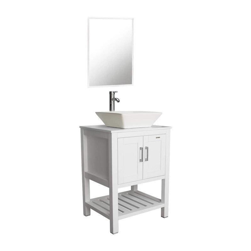 24” Bathroom Vanity Sink Combo White Cabinet Square Ceramic Vessel Sink
