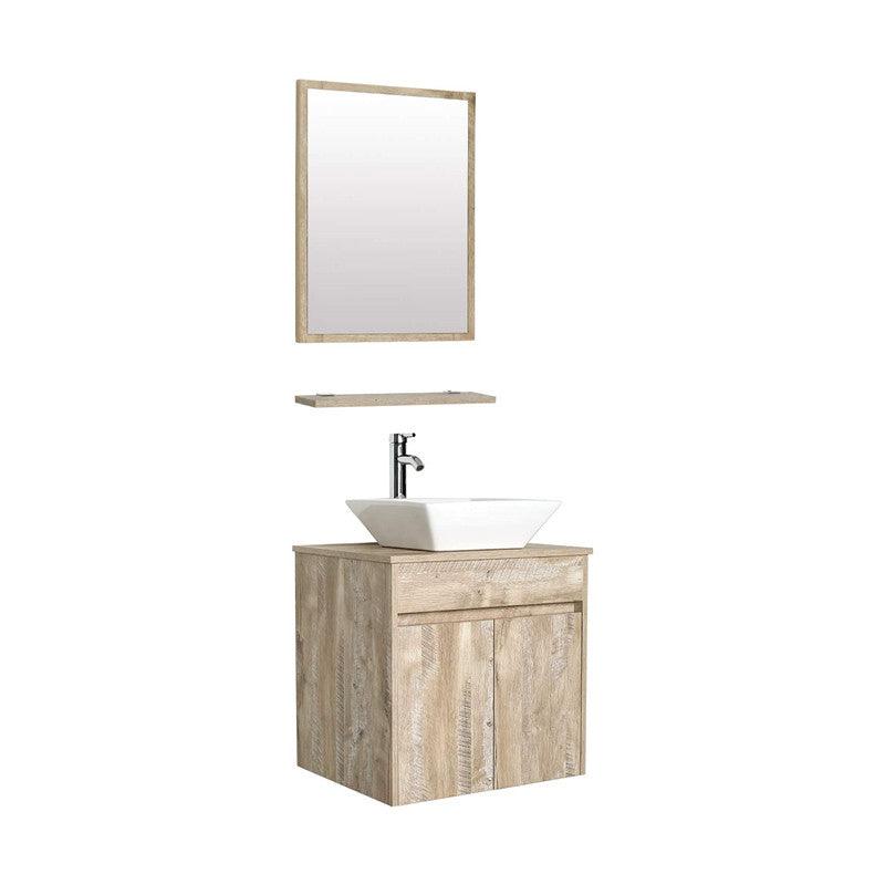 24” Bathroom Vanity Cabinet Wall Mounted Natural Cabinet Two Doors Pedestal Cabinet Vanity Set with Mirror