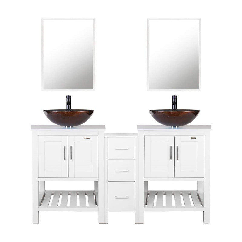 Eclife 60” White Modern Stand Bathroom Vanity Combo W/Side Cabinet, W/Mirror