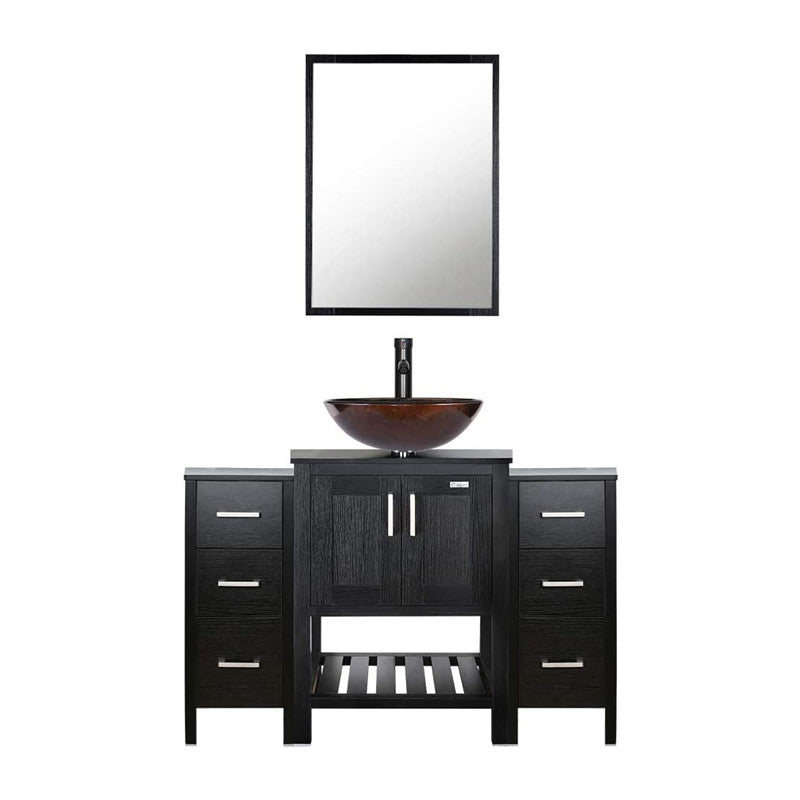 Eclife 48” Bathroom Vanity Sink Combo Black W/Side Cabinet, with Mirror