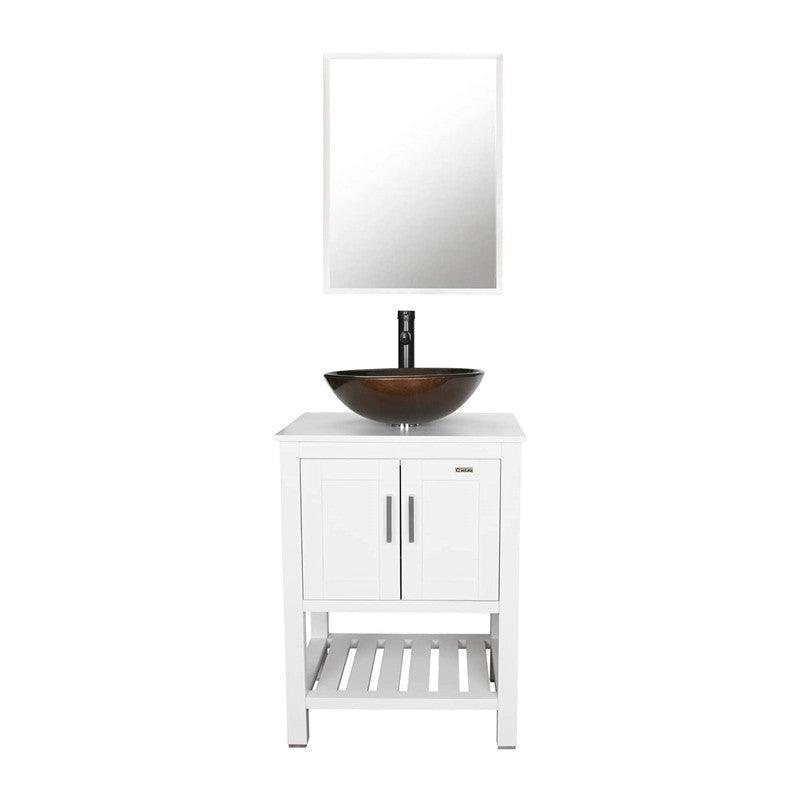 24” Bathroom Vanity Sink Combo White Cabinet Square Ceramic Vessel Sink