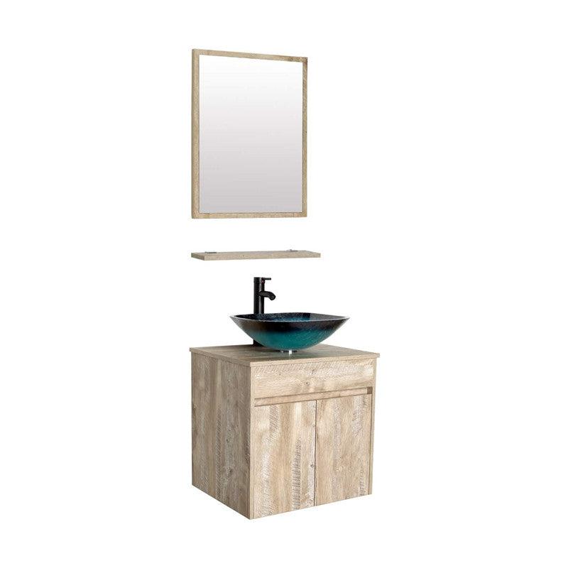 24” Bathroom Vanity Cabinet Wall Mounted Natural Cabinet Two Doors Pedestal Cabinet Vanity Set with Mirror