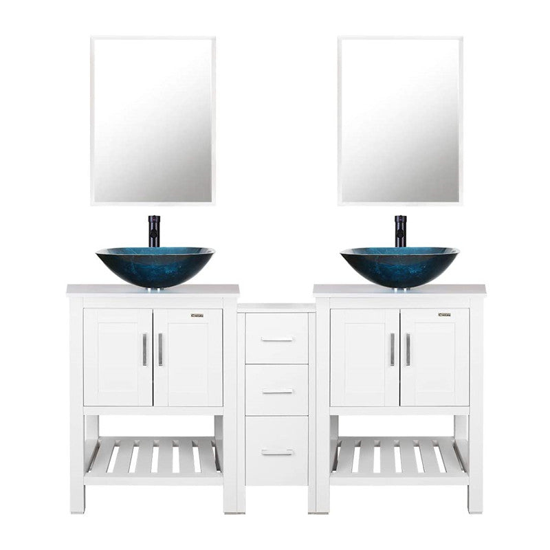 Eclife 60” White Modern Stand Bathroom Vanity Combo W/Side Cabinet, W/Mirror