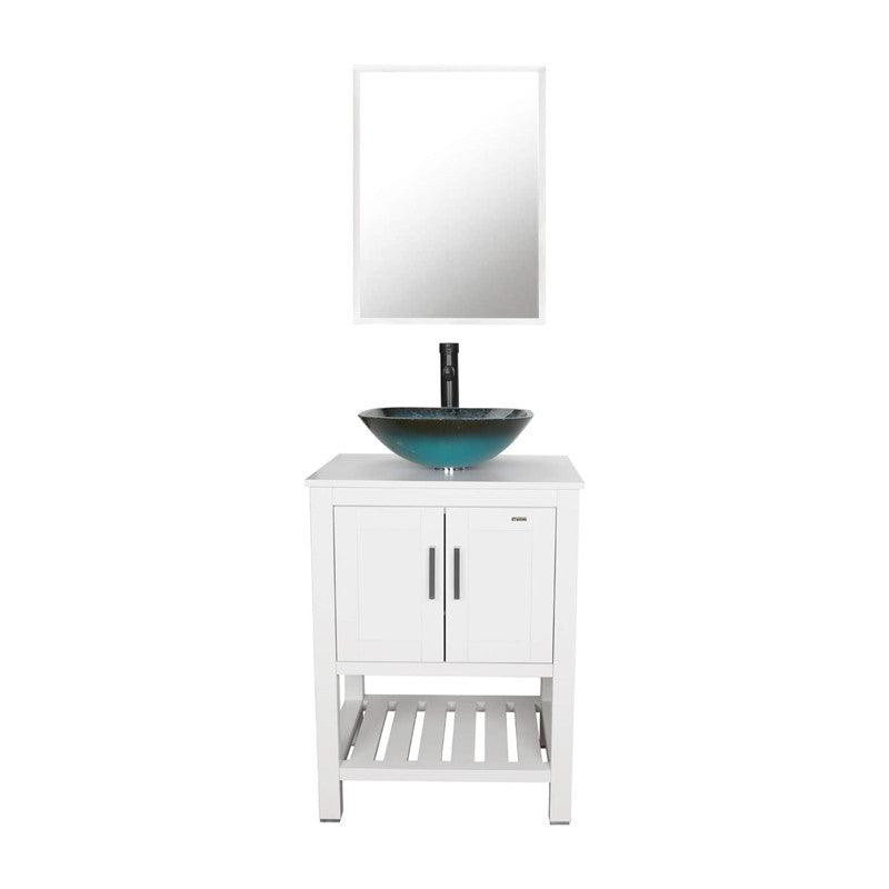 24” Bathroom Vanity Sink Combo White Cabinet Square Ceramic Vessel Sink