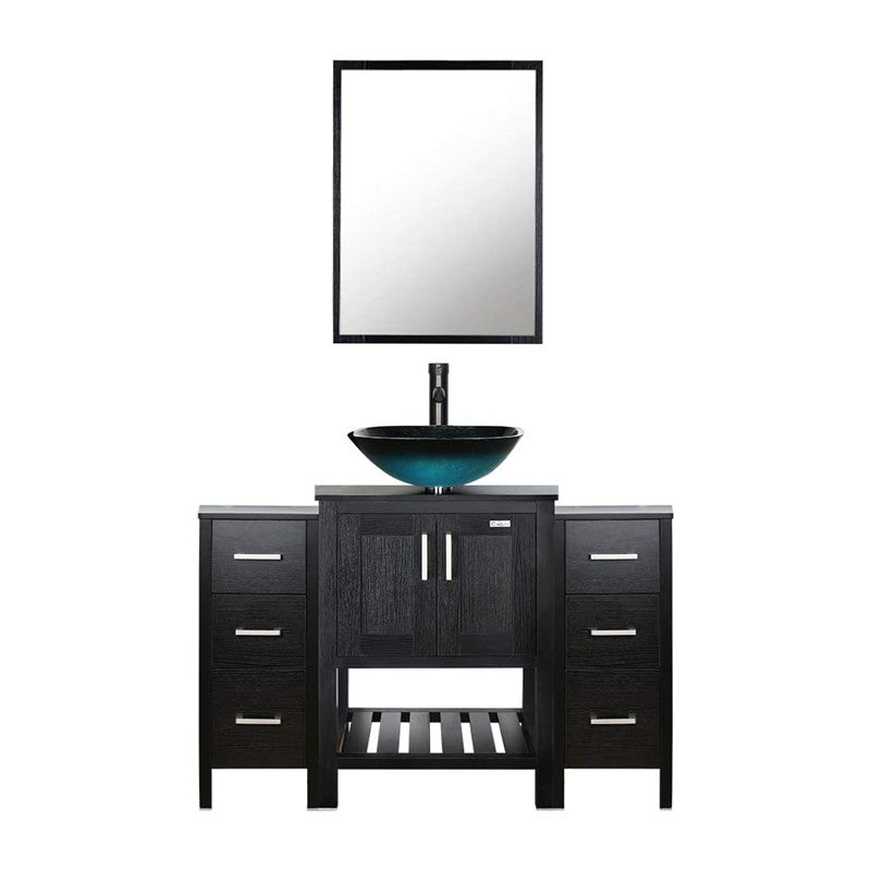 Eclife 48” Bathroom Vanity Sink Combo Black W/Side Cabinet, with Mirror