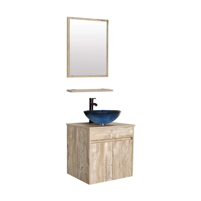 24” Bathroom Vanity Cabinet Wall Mounted Natural Cabinet Two Doors Pedestal Cabinet Vanity Set with Mirror